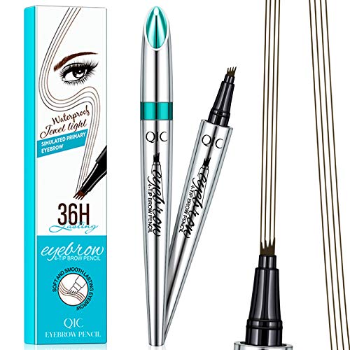 36Hours Super Long Lasting Eyebrow Tattoo Pen - Microblading Liquid Eyebrow Pencil Brow Pen with 4 Micro-Fork Tips to Applicator, Waterproof, Smudge-Proof, All Day Charming Look (Drak-Brown)