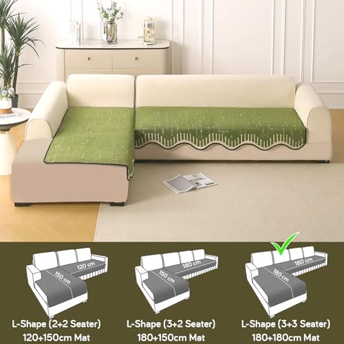 Image of HOKIPO Supple Soft Wavy Sofa Cover L Shape 6 Seater Mat, 3+3, Green