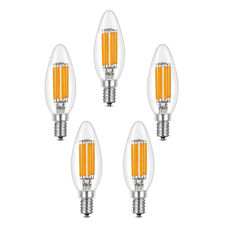 ZYUJIA E14 LED Dimmable Candle Bulbs,C35 Small Screw Candelabra LED Light Bulbs Warm White 2700K 6W Filament Bulb (Equivalent to 60W) 5 Packs