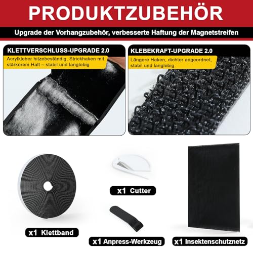 ZUIYIN Fliegengitter Fenster 150x250 cm, Insektenschutz Fenster ohne Bohren, Fliegennetz mit Upgrade 2.0 Klettband, Mückennetz Fenster, Fenstergitter Insektenschutz Schwarz