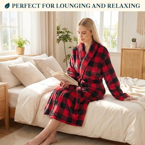 Image of PAVILIA Womens Robe Fleece Plush Soft, Fluffy Fuzzy Cozy Warm Bathrobe, Shower Spa House Long Robe for Women