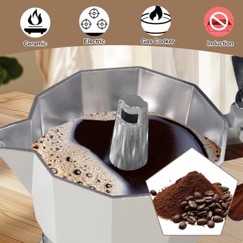 Image of Aluminum 3 Cup 150ml Moka Pot Express Coffee Maker Stovetop Espresso Colorful Coffeemaker Italian Classic Style Brewing Greca Cafe Mocha Machine for Cafeteras Lover Camping Travel and Home Use 5oz
