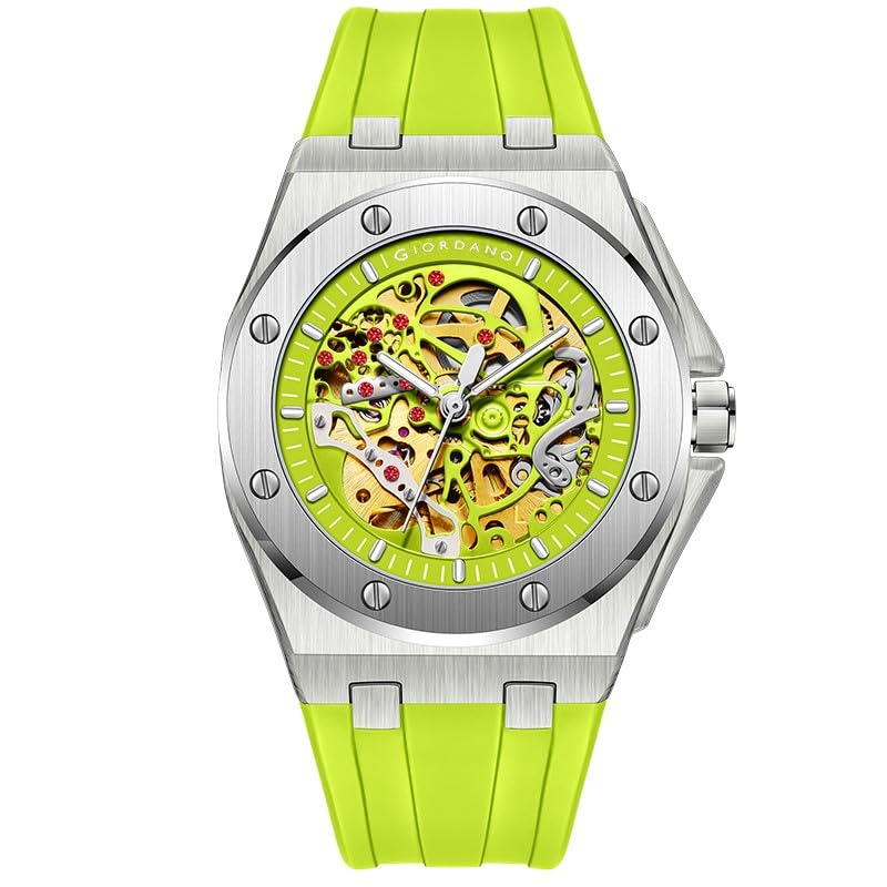 Image of Giordano Automatic Watch for Men - Mechanical Skeleton Dial,Transparent Gear Display, Silicon Strap