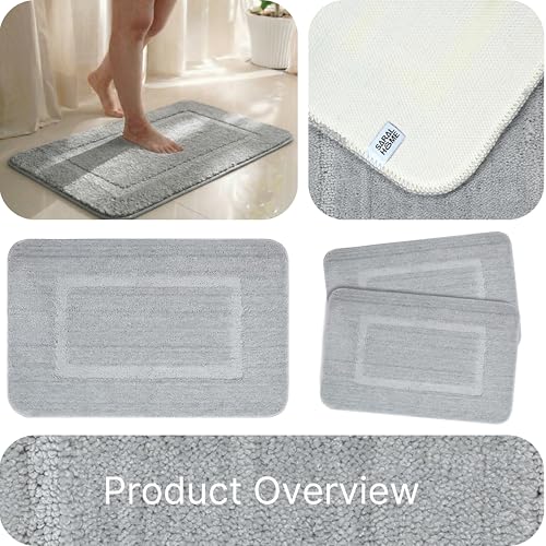 Image of Saral Home - Good Morning Mat, Soft, Anti-Skid, Washable, Water Absorbent, Quick Drying, All time usable Bathmat /Doormat /Runner. Slip-Resistant Backing for Everyday Safety. (LT.Grey. 40x60-2PC)