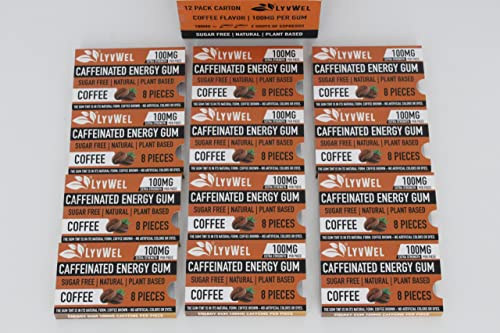 Image of LyvWel Energy Gum | 100mg Caffeine per gem | All Natural | Sugar-Free Pre-Workout Boost: Your Essential Energy Supplement to Stay Awake- Carton 12 pack (Coffee-12 Pack)