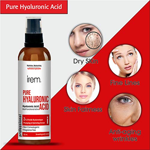 Image of Irem Pure Hyaluronic Acid Serum 50ml (1.68 fl.oz), Pure Organic HA, Anti Aging, Anti Wrinkle, The Smart Face Moisturizer for Dry Skin and Fine Lines, Leaves Skin Full and Plump