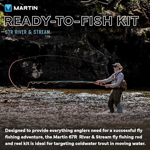 Martin 67R River|Stream Fly Fishing Rod and Reel Combo Kit, 4/6-Weight, 8-Foot 6-Inch, 4-Piece Rod, Moderate Action, Single Action Reel, 6-Weight Floating Line, Fly Assortment, Travel Case, Brown