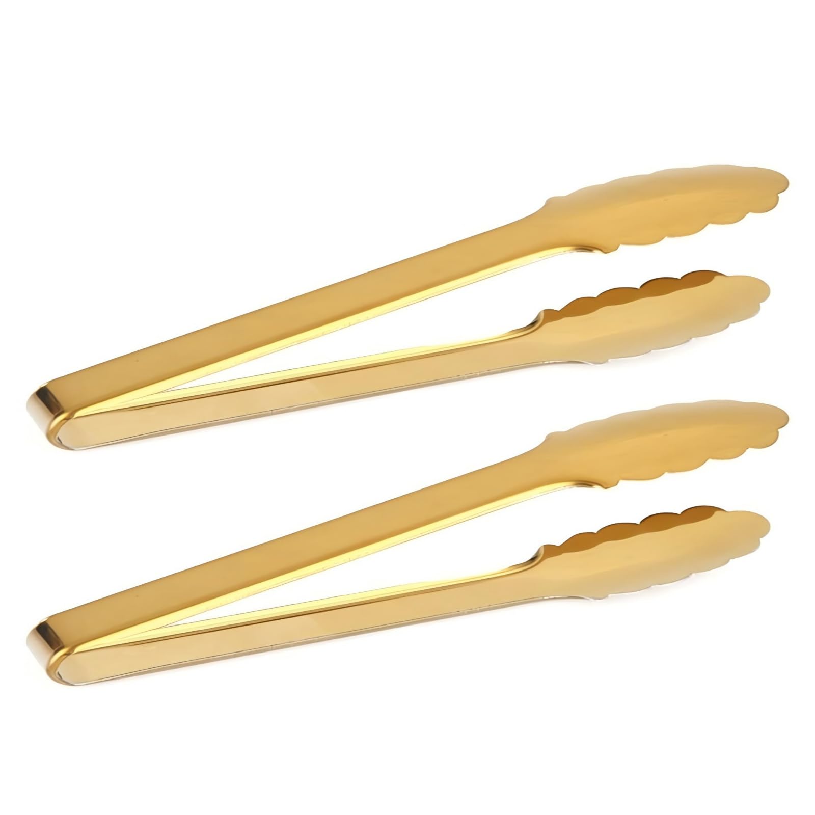 Septe Pinzas doradas de acero inoxidable para servir de cocina, utensilios de servir dorados, pinzas de ensalada, paquete de 2 (9.5 pulgadas)