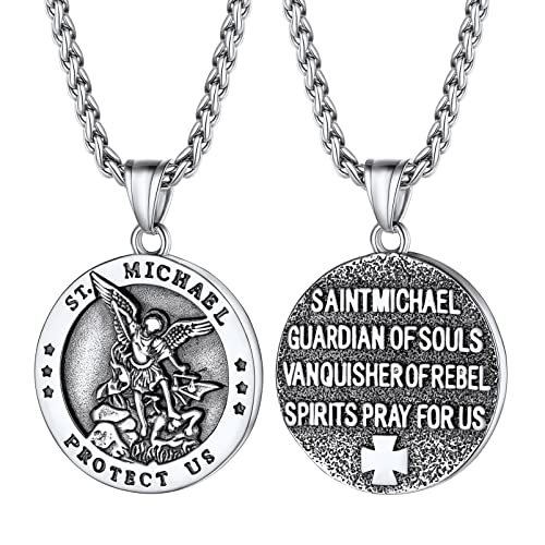 PROSTEEL Collier Saint Michel Homme Acier Inoxydable Pendentif Médaillon Bijou Amulette Cover