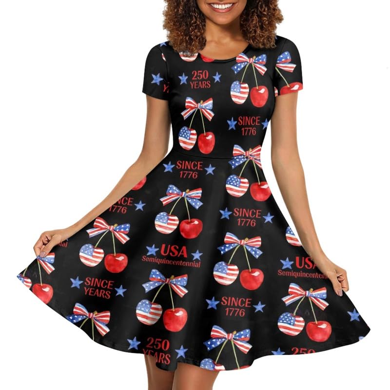 Image of Irisjudy T Shirt Dress for Women Short Sleeve Girls Short Sleeve Dress Plus Size, O Neck Knee Length Midi Dress for Ladies