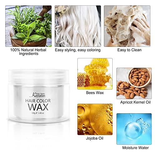 Temporary Hair Color Wax White, Magic Master Keratin Hair Dye Paint Wax, 3.4 Fl Oz Natural Washable Temporary Hair Color For Kids Girls Women & Men Dark Hair, Party, Cosplay, Festival & Halloween #TOP6