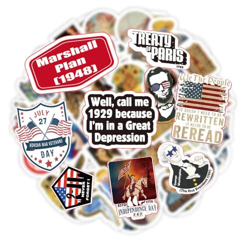 53 adesivi con storia americana, adesivi divertenti per nerd della storia, adesivi in vinile per studenti, bambini e insegnanti, adesivi per libri per bottiglie d'acqua e laptop, regali per insegnanti