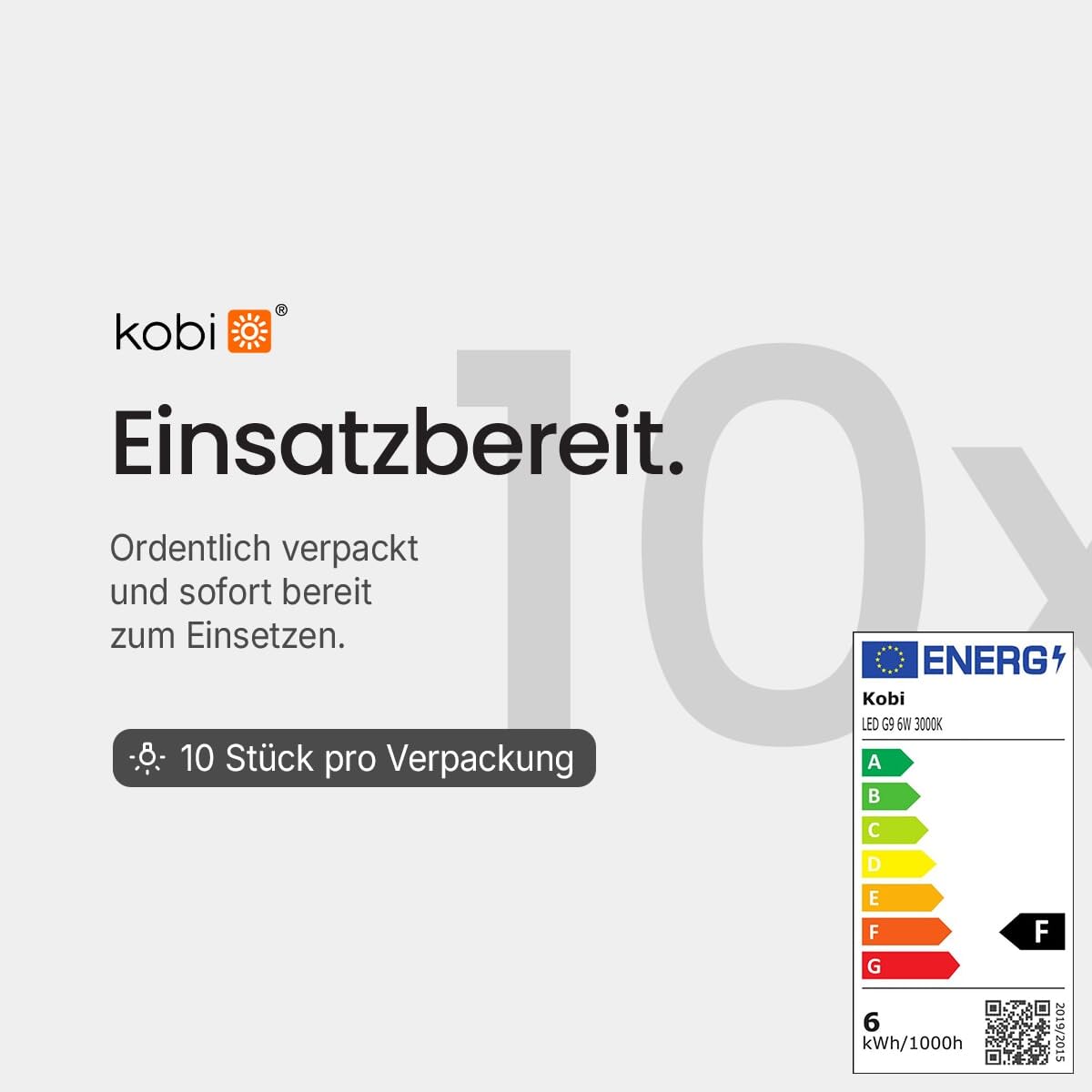 KOBI LED-Lampe G9 6W - 600lm - 3000K - 230V - Für helles Umgebungslicht oder als Halogenersatz - G9-Sockellampe - 10 Stück