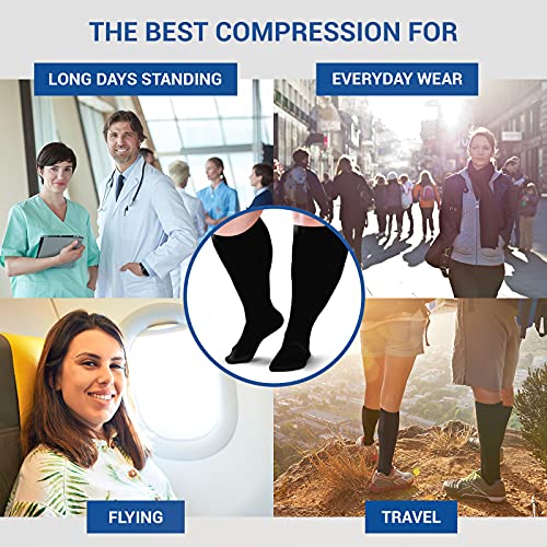 Image of Compression Socks 20-30 mmHg for Women & Men - Knee High Stockings (5X-Large, Black (2-Pair))
