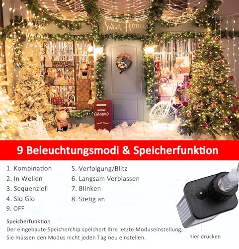 Joysing Lichterschweif 1M 100 LED Lichterbündel mit Strom, Timer, 9 Modi Weihnachtsbeleuchtung IP65 Wasserdichte Wasserfall Lichterkette für Baum Balkon Innen Außen Weihnachten Deko