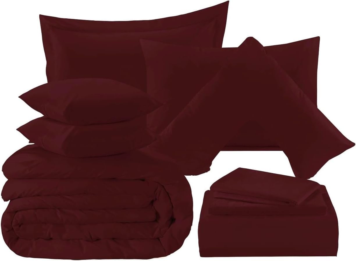 KARKARM Plain Dye Wine Bedding Set, Complete Bedding Collection, Wine Bed Linen Sets (Single, Extra Fitted Sheet 40cm)