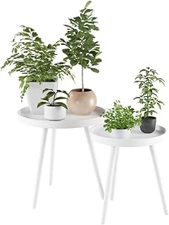 Set of 2 x White Round Wooden Lounge Living Room Coffee End Side Tray Tables Console End Tables White Wooden Nesting Coffee Tea Living Room Lounge Bedside, 50 x 50 x 60, Heavy & Sturdy