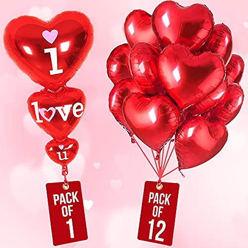 Katchon, Xtralarge 12+1 Red Heart Balloons - Pack Of 13 Set | Big 36 Inch I Love You Balloons For Romantic Decorations Night | Happy Anniversary Proposal Balloons | Happy Birthday My Love Balloon #TOP4