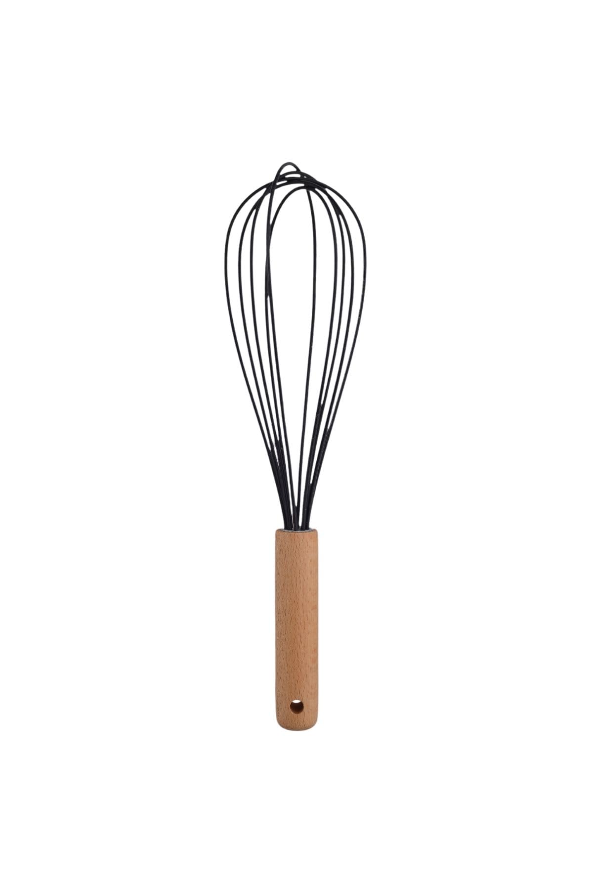 Ahşap Saplı Silikon Mutfak Hazırlık Çırpıcısı, Siyah, 27 cm, 1 Adet