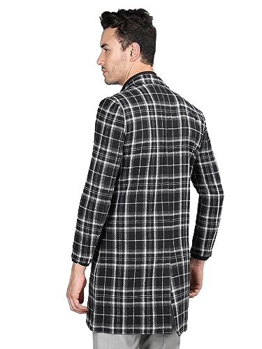 Image of CHKOKKO Men Wool Blend Stylish Long Winter Coat Single Breasted Thigh Length Overcoat With Elegant Spread Collar & Practical Front Side Pockets For Formal Or Semi-Formal Occasions