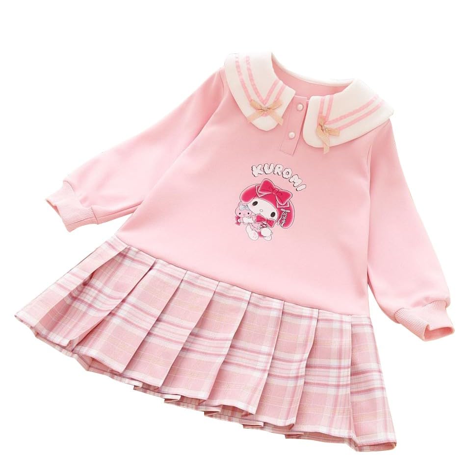 Cartoon Girls Sweatshirt Dress Long Sleeve Pullover Pleated Mini Tennis Skirts Peter Pan Collar Midi Dresses