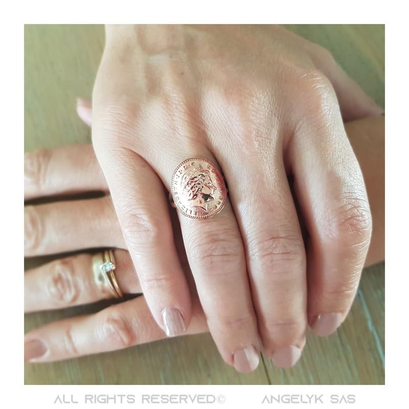 Bague One Penny Elizabeth II en acier rose taille 60