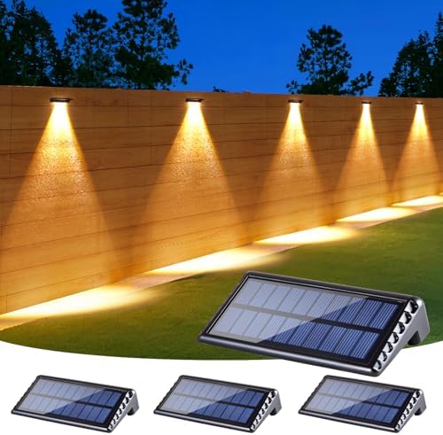 Solar Fence Lights Outdoor, 4LEDs IP54 Waterproof,Warm White Sola...