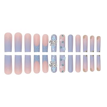 ✨ Glamorous Blue Butterfly Nails: Press-On, Square French, Rhinestones ✨