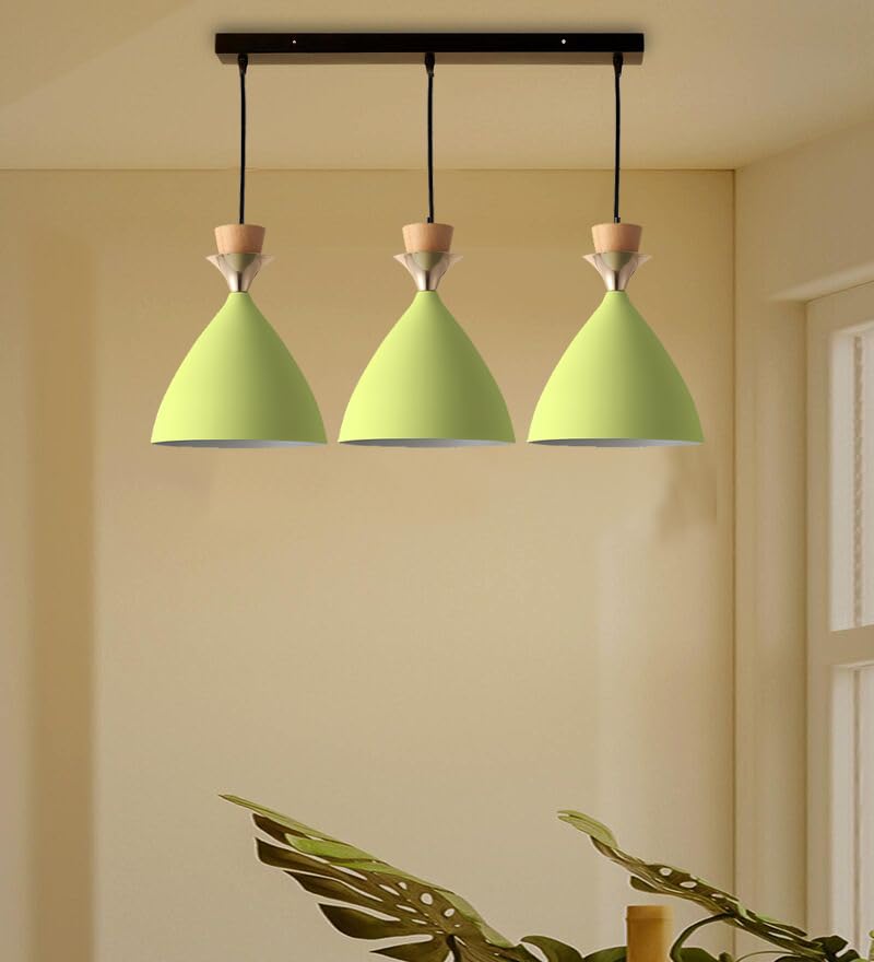 Image of Triple Dome Moss Green Aluminium Hanging Pendant Light, Modern Antique Ceiling Lamp, Adjustable Drop,Bulb is not Included,3 Light Linear Set
