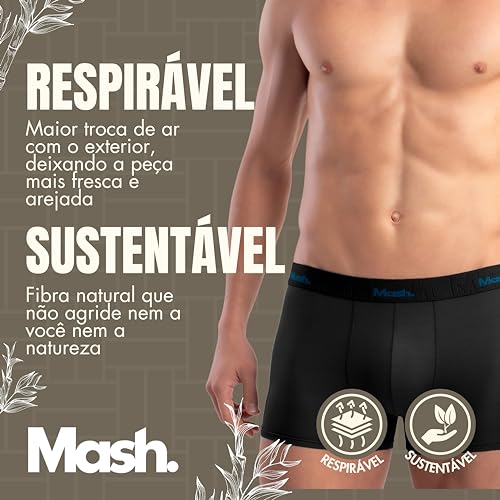 Kit 5 Cuecas Boxer Modal Tecnologia Low Pilling Elástico em Relevo Mash Masculino | 5 Preto | G