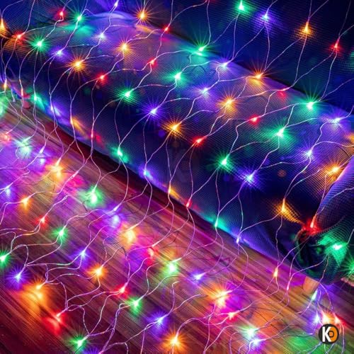 Image of K D ED Net Mesh String Lights - 192 LEDs, 9.8Ft x 6.6Ft, Warm Multi, 8 Modes, IP44 Waterproof, Connectable for Diwali, Navratri, Christmas (Net Mesh Multi Jali)