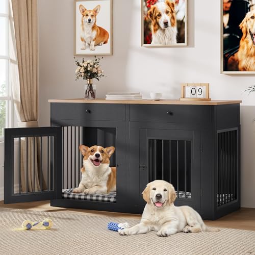 DWVO Double Dog Crate Furniture with Storage
