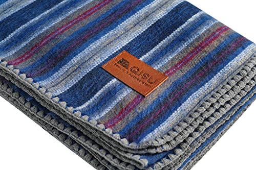 Image of QISU Alpaca Wool Blanket Throw | Large, Beautiful, Warm, Variegated | 85 x 65 inches | Ultra-Soft, Hypoallergenic and Breathable | Non-Itchy or Scratchy (Deep Blue Splash)