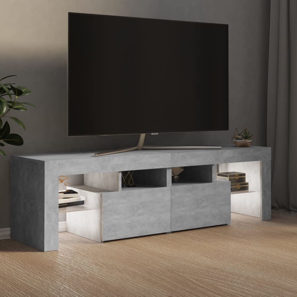 vidaXL Mueble para TV con Luces LED Soporte Armario Aparador Estante Salón Sala de Estar Decoración Entretenimiento Gris Hormigón 140x35x40 cm