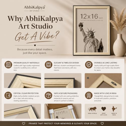 Image of AbhiKalpya Art Studio A3 Photo Frame 12x16 Inch Premium Beige Frame with Brown Border with Acrylic Front Wall Hanging Frame for Artwork, Posters, Paintings & Photos (Set of 1)