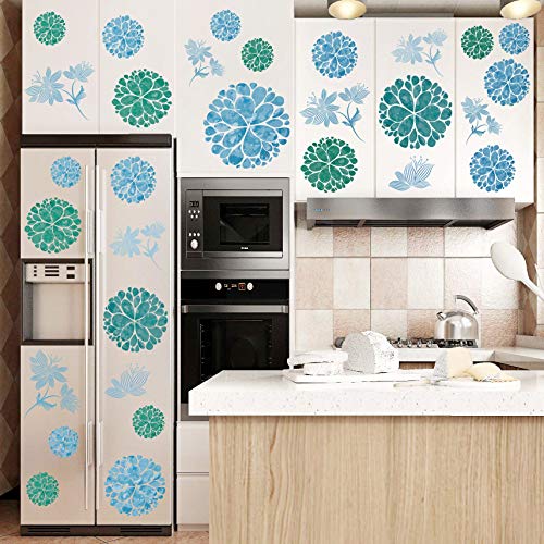 Vinilos decorativos de flores azules 3D para pared, paquete de 4 miniatura 3