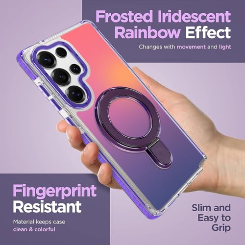 Image of Magnetic for Samsung Galaxy S25 Ultra Case with Stand [Compatible with Magsafe] [Cute Fluorescent Design] [1 Screen Protector] Slim Translucent Matte Case for Galaxy S25 Ultra 6.9 inch, Purple