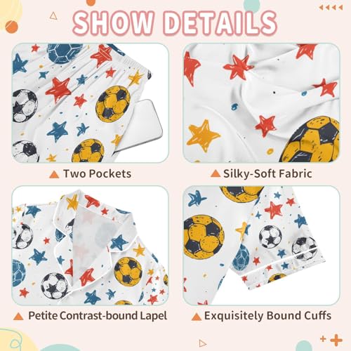 senya Color Soccer Stars Satin Summer Pajama Sets Silk Short Sleeve Button Down Sleepwear3
