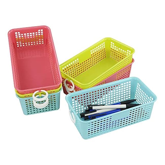 Plastic Office Desktop Storage Basket, 6 Packs Small Colored Baskets