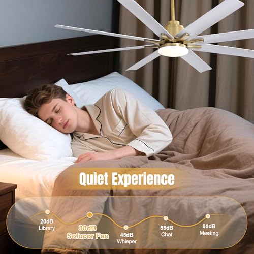 Image of Sofucor 52 Inch Smart Ceiling Fan with Lights, Indoor /Outdoor Ceiling Fan with Light and Remote, Work with Alexa /Google, Quiet DC Motor, Reversible 6-Speed White Ceiling Fan for Bedroom Patio Garage