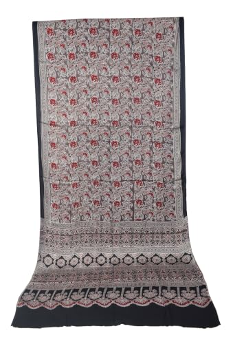 Image of Ethnics of Kutch Womenss Ajrakh Modal Silk Natural Dye Hand Block Print Saree with Blouse Piece - 5.5 Mtr Length (Brown 03601R)