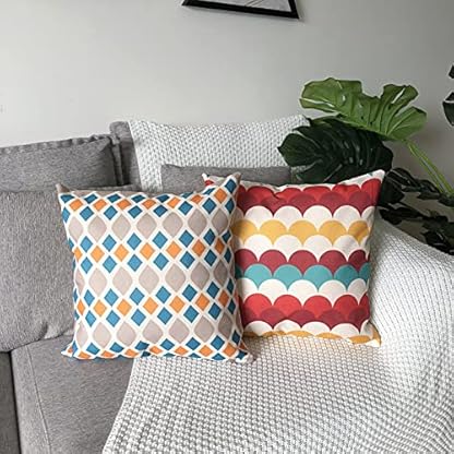 ZHAOMIMI 4er Set Dekorativ Kissenhülle Baumwolle Leinen Kissenbezug Dekokissen Sofakissen für Couch, Auto, Schlafzimmer 45x45 cm (Bunt Gitter) – Bild 5
