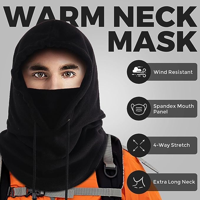 AURUZA Balaclava Ski Mask Fleece Mask Warm Balaclava Breathable Warm and Comfortable Face Mask for Men Women Sports Mask (US, Alpha, Medium, Black)