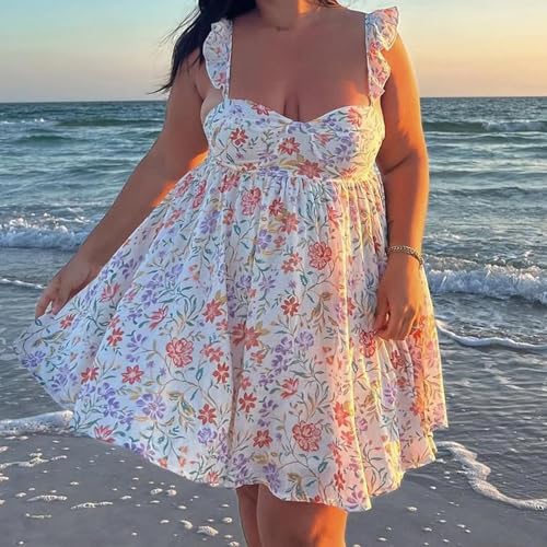 Image of Women Y2k Tie Shoulder Mini Dress Sleeveless Flowy Babydoll Dress Boho Floral Aline Short Sundress