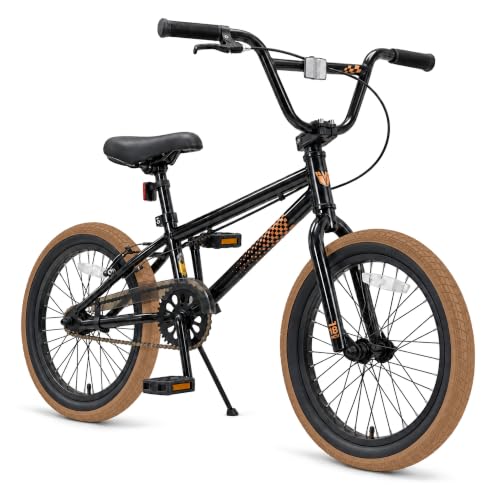 KORIMEFA Freestyle BMX Bike 18 inch for Kids, Brown Tire