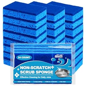 HOMEXCEL Sponges Kitchen 24pcs, Non-Scratch Scrub Dish Sponge Safe on Non-Stick Cookware, Dual Sided Cleaning Sponges for Kitchen, Household, Bathroom and More