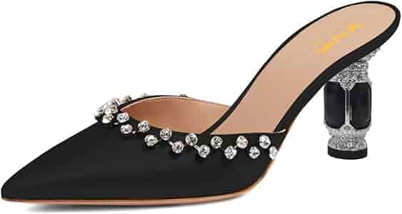 Amazon.com | XYD Women Closed Pointed Toe Mules Crystals Studded