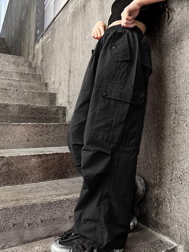 Image of Girls Versatile Casual Solid Cargo Jogger Pants Flap Pockets 6-12 Years
