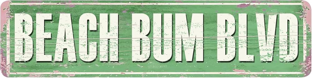 peiyeety Vintage Metal Tin Sign Beach Bum Boulevard Street Sign, Retro Wall Decor for Home, Bar, Garage, Cafe, Man Cave, Beach House, Travel Room, Rustic Wall Art for Indoor/Outdoor Decor, 4x16 Inch
