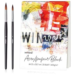 int!rend Premium Acryl Papier, 400 g, DIN A4 Block, 25 Blatt, Weiß, kopfseitig geleimt, Acrylic Paint Pad, Zeichenpapier…